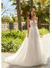 Thin Straps Beaded Ivory Lace Tulle Fairy Wedding Dress